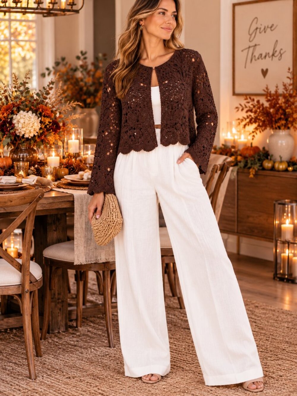 House of Harlow 1960 Martti Crochet Top Brown NWT Size M $168